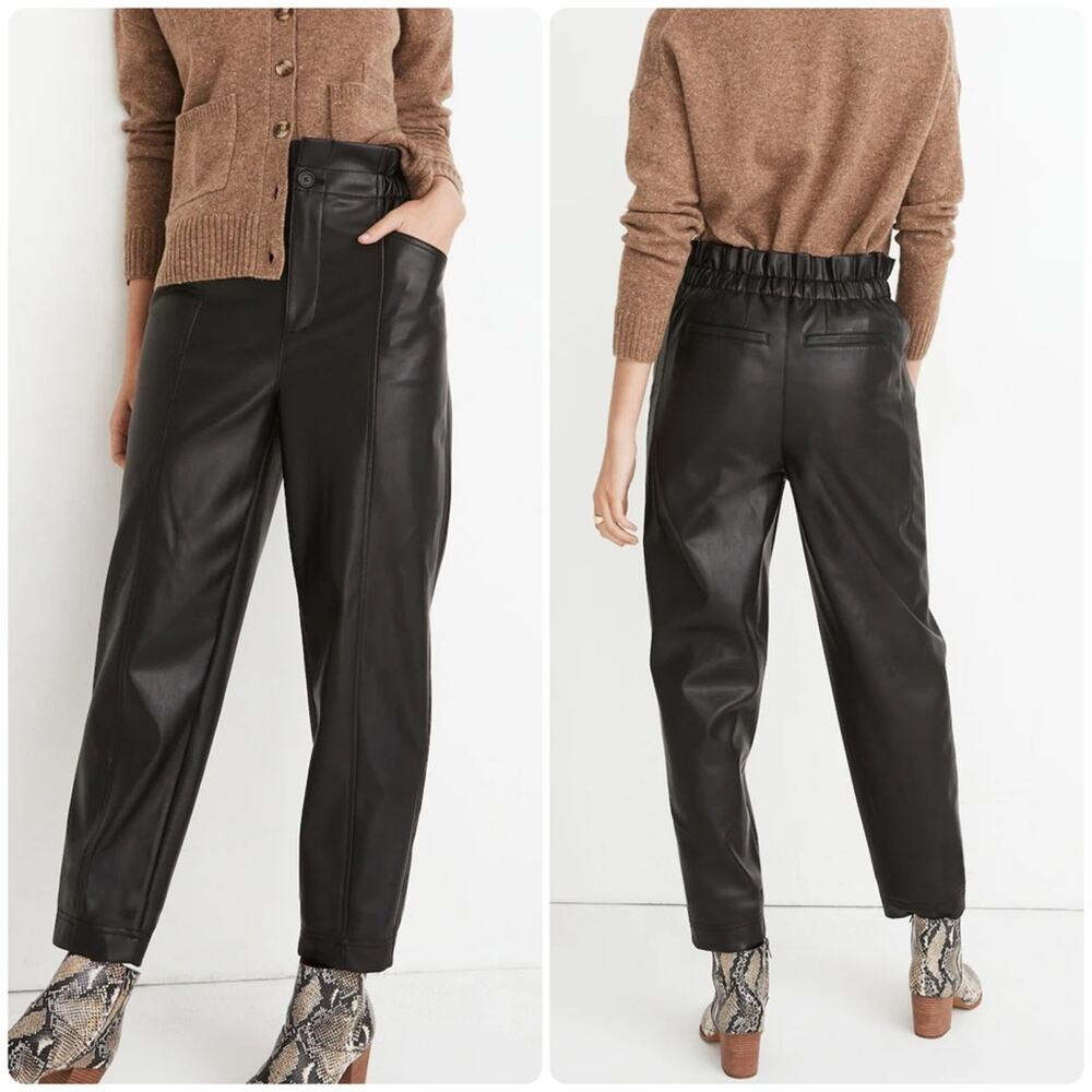 Madewell Vegan Leather Pull-On Paperbag Pants True Black